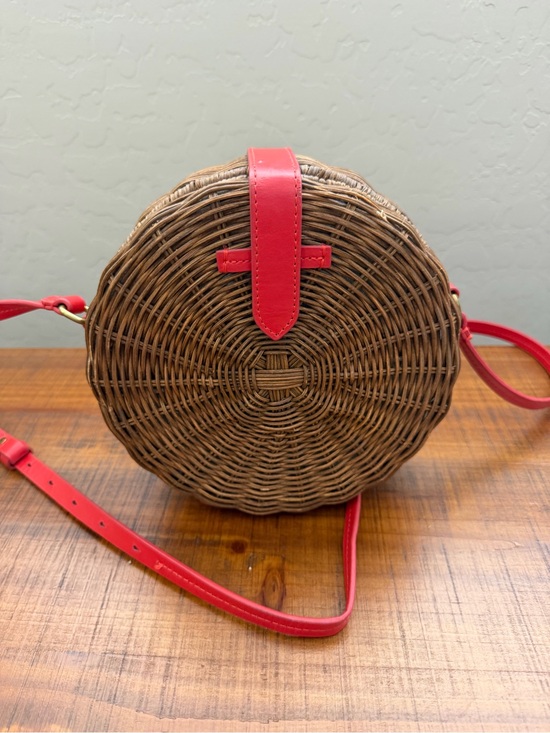 J. Crew Handbags - J Crew Woven Round Crossbody Bag with Red Trim